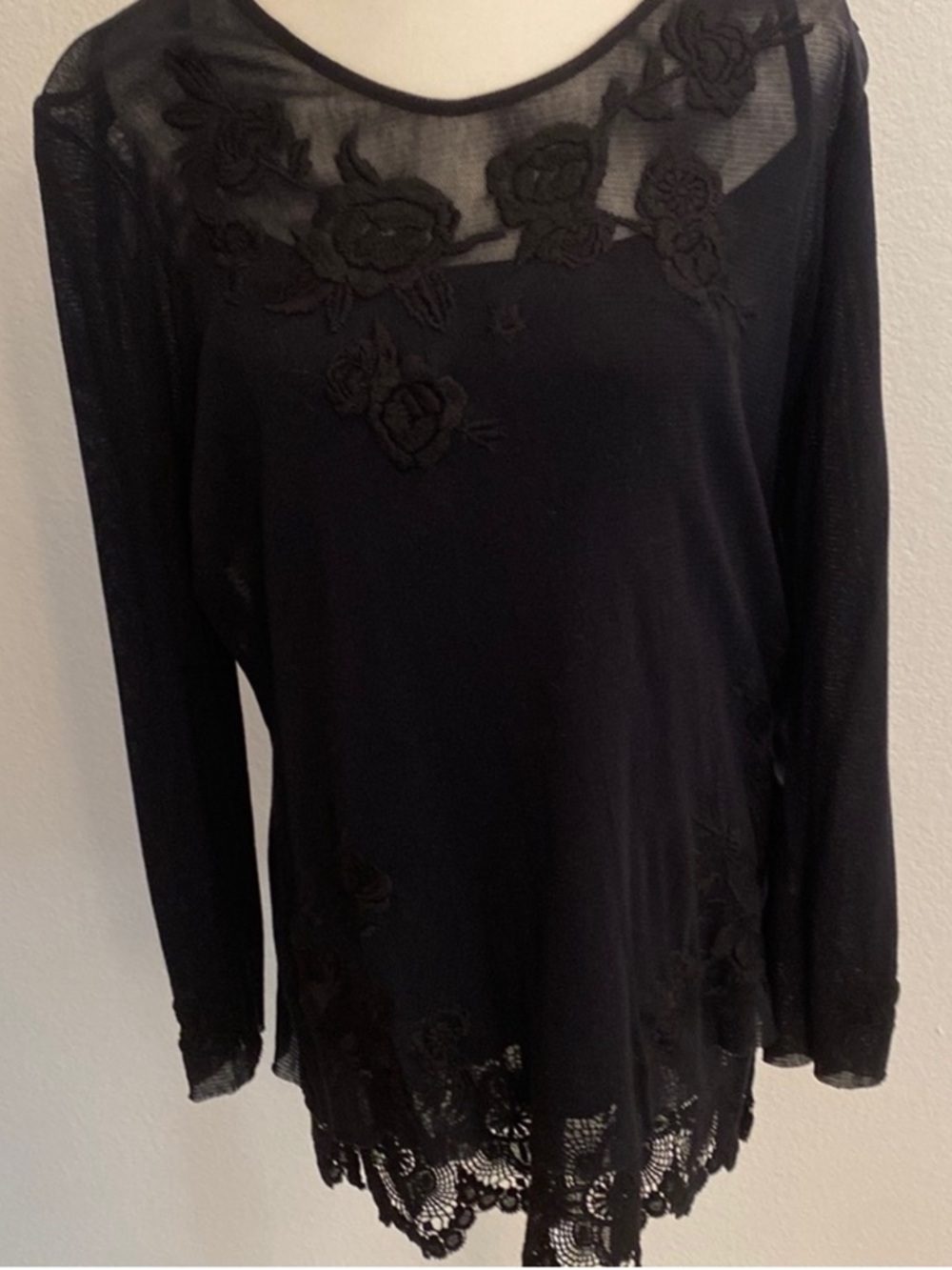Johnny Was black mesh lace tunic with camisole
